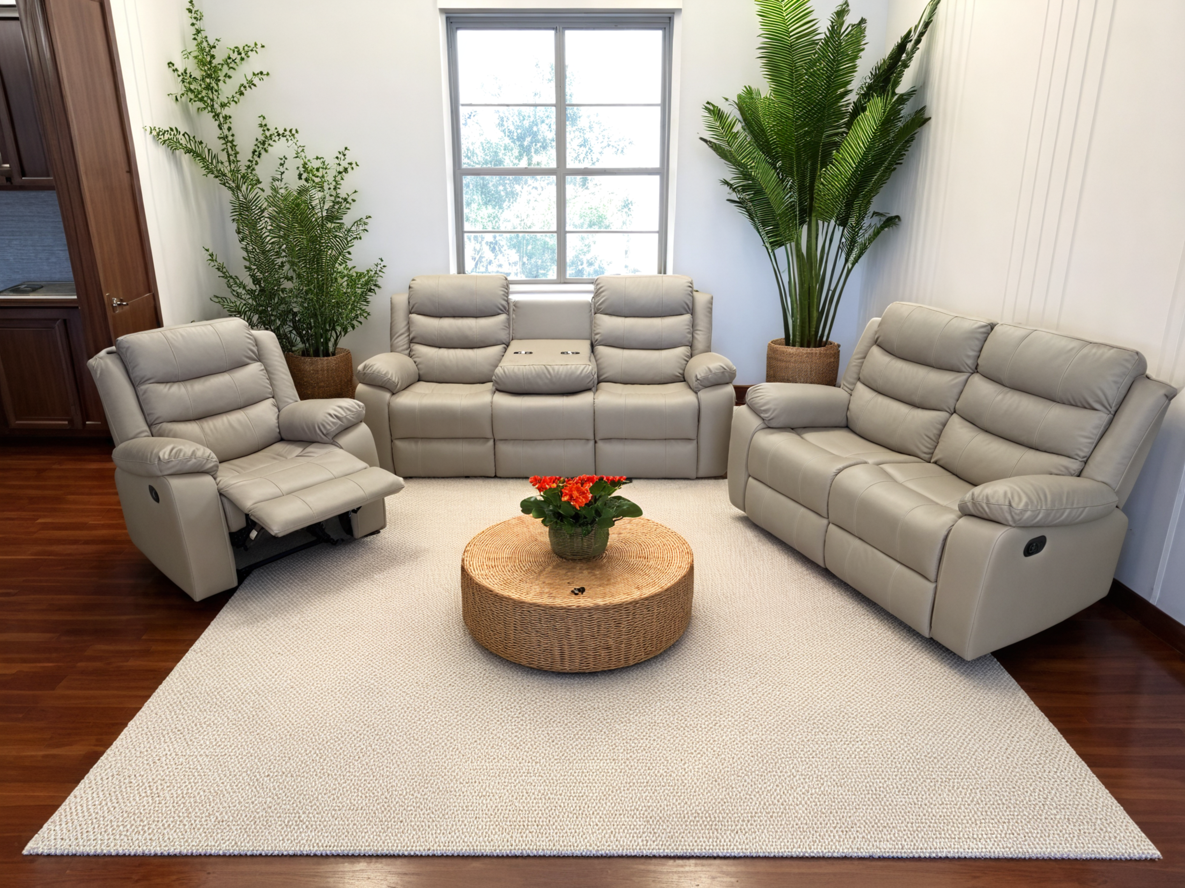 ModenaLeather™ 3‑Piece Manual Reclining Leather Sofa Collection – 7006