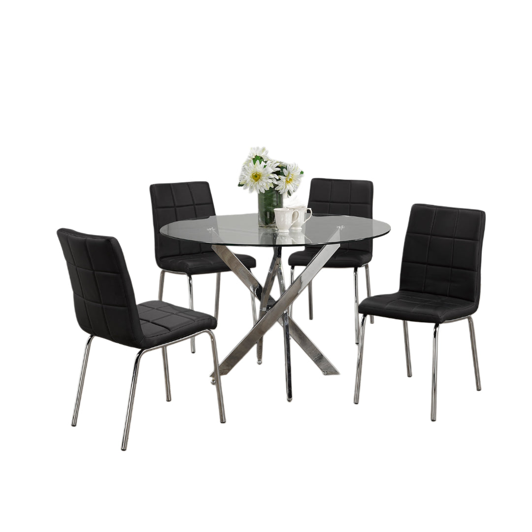 Contemporary Round Glass Dining Set with Chrome Legs – Model T-1447