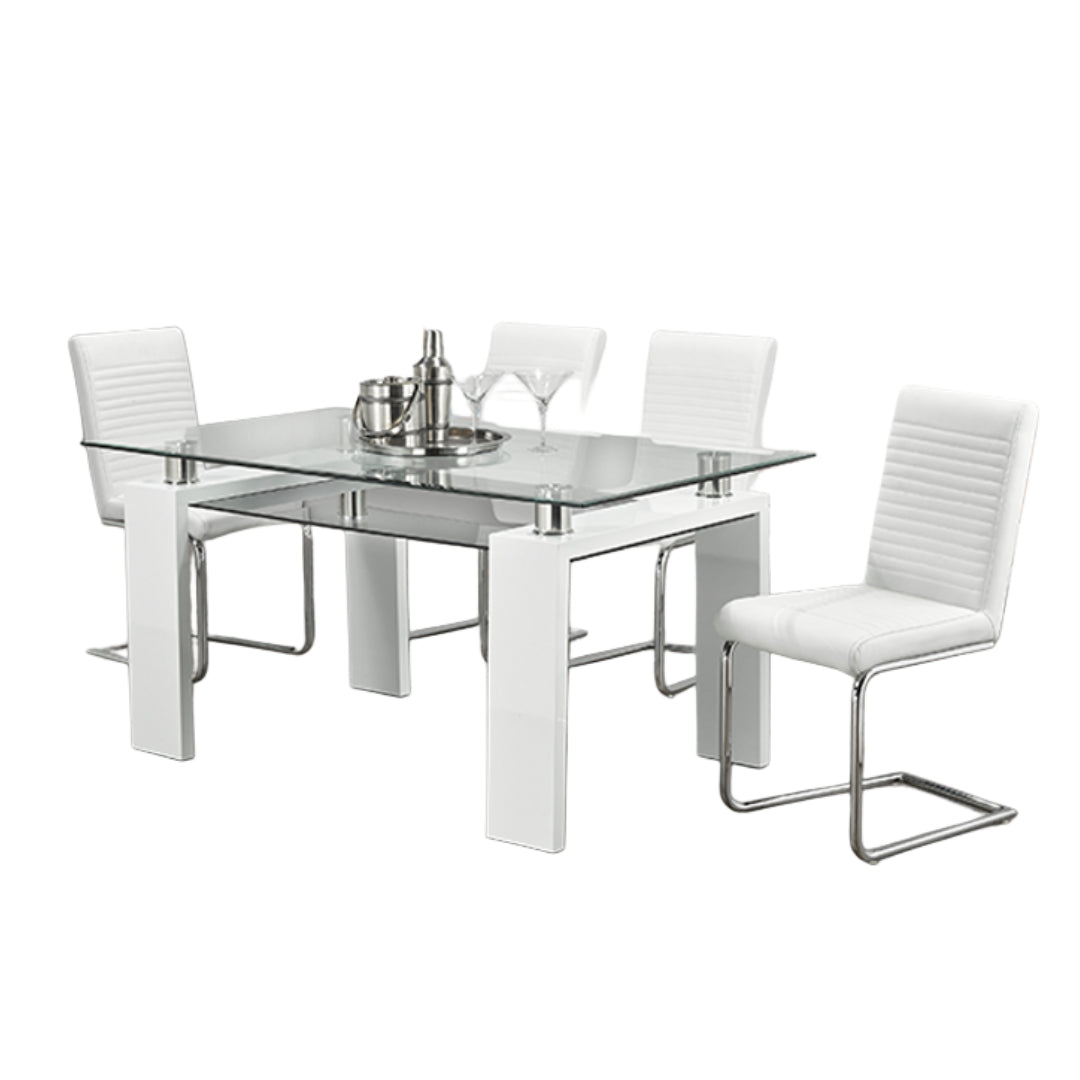 Contemporary Glass Dining Set with White High Gloss Legs – Model T-1480