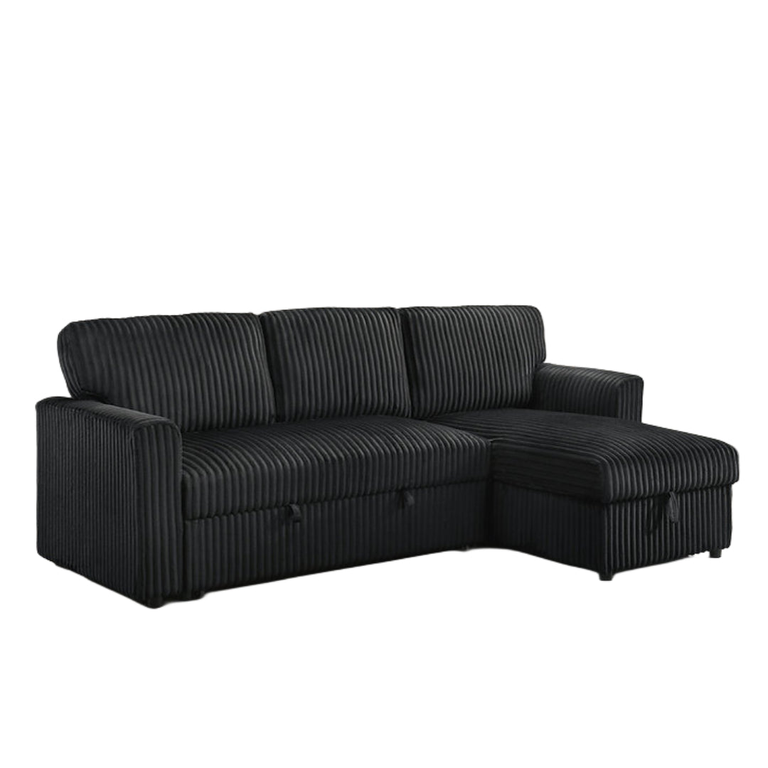 VELORIA NOIR™ – BLACK CORDUROY SOFA BED SECTIONAL – IF-9024