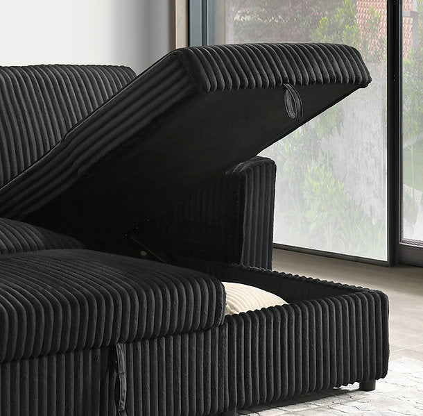 VELORIA NOIR™ – BLACK CORDUROY SOFA BED SECTIONAL – IF-9024