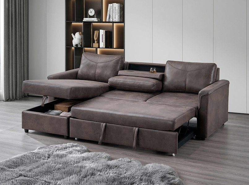AUREON™ – BROWN LEATHER SOFA BED SECTIONAL WITH STORAGE – IF-9075