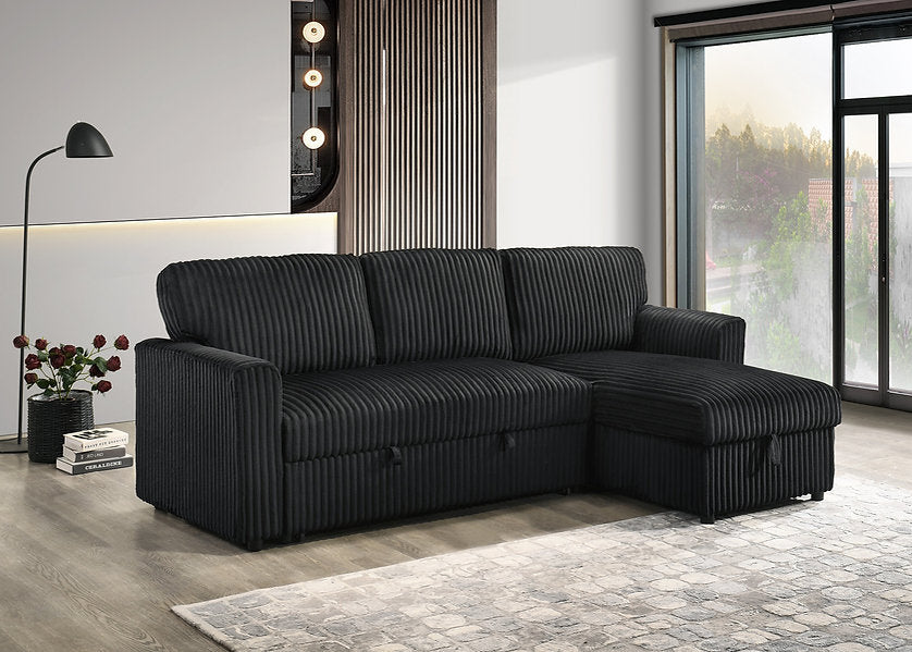 VELORIA NOIR™ – BLACK CORDUROY SOFA BED SECTIONAL – IF-9024