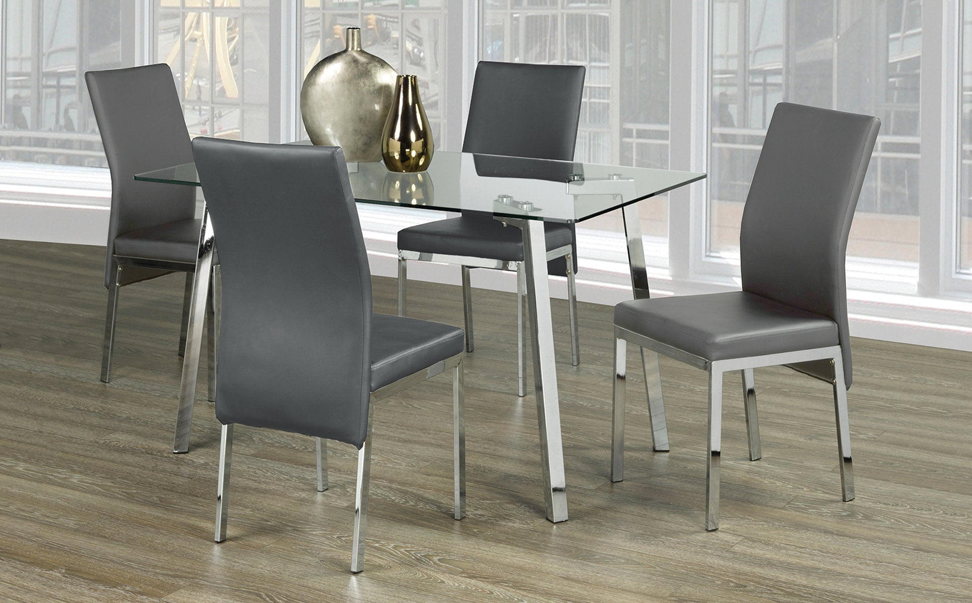 Sleek Glass Dining Set with Chrome Legs – Model T-5065
