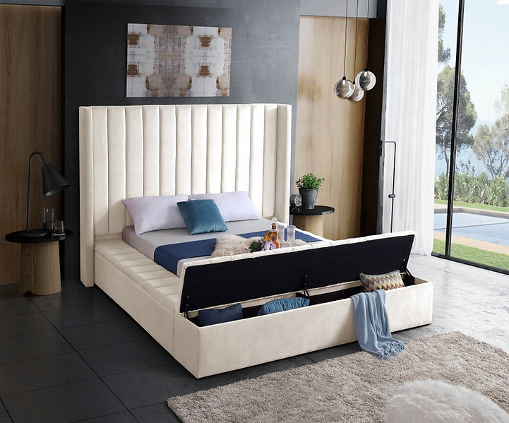 Velvet Fabric Storage Wing Bed IF-5723