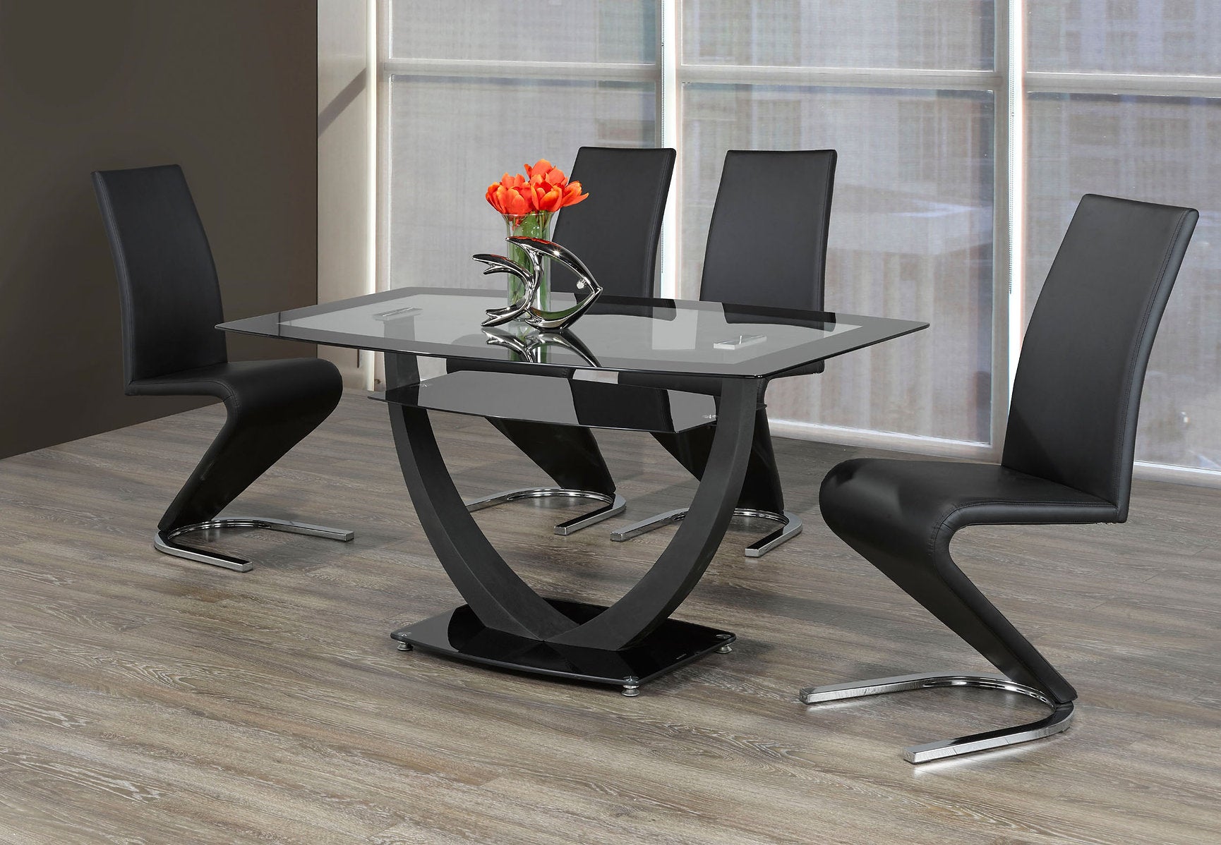 Stylish Glass Dining Set with 'V' Shaped Base – Model T-5067