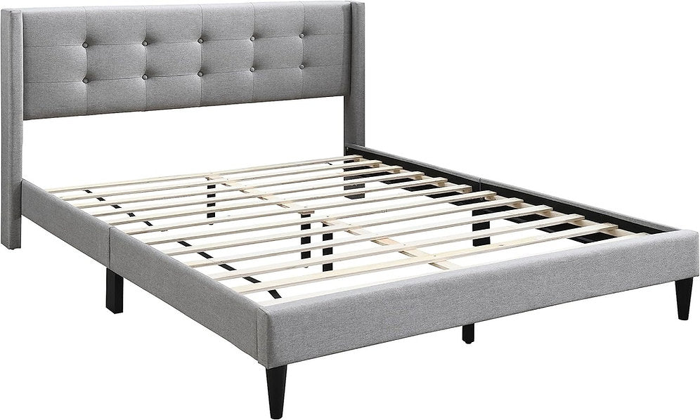 Fabric Bed with Button Tufting, Wing Headboard & Tapered Legs – IF-5270