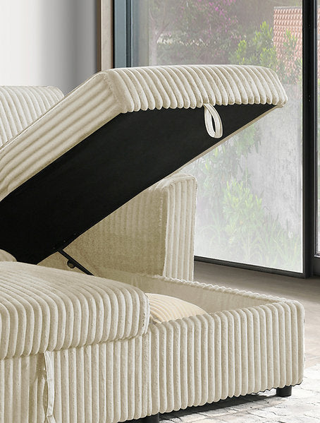 VELORIA™ – CREAM CORDUROY SOFA BED SECTIONAL – IF-9026