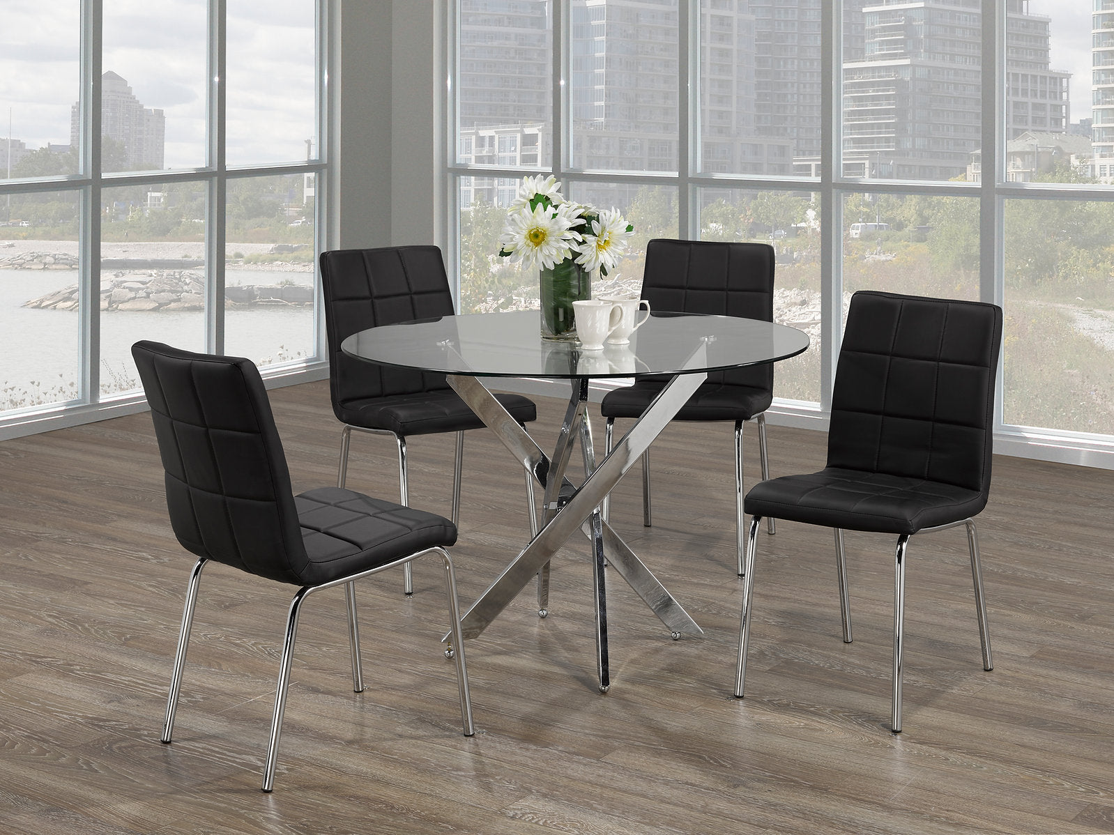 Contemporary Round Glass Dining Set with Chrome Legs – Model T-1447