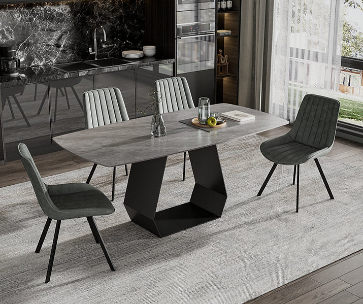Armani Grey Sintered Stone Dining Set with Soft PU Chairs – T-1560
