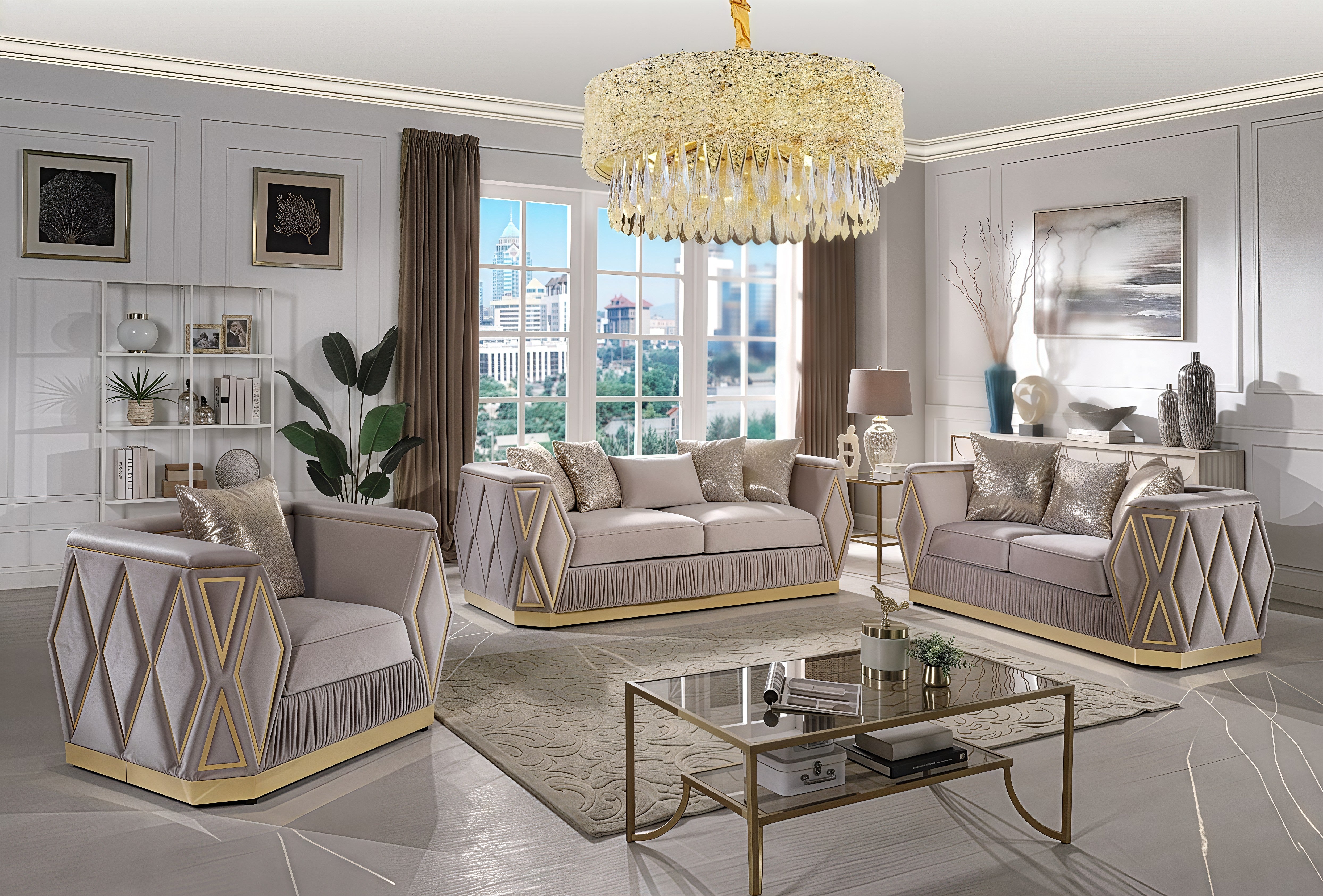 KIBALI™ – MODERN GLAM VELVET SOFA SET – L8725