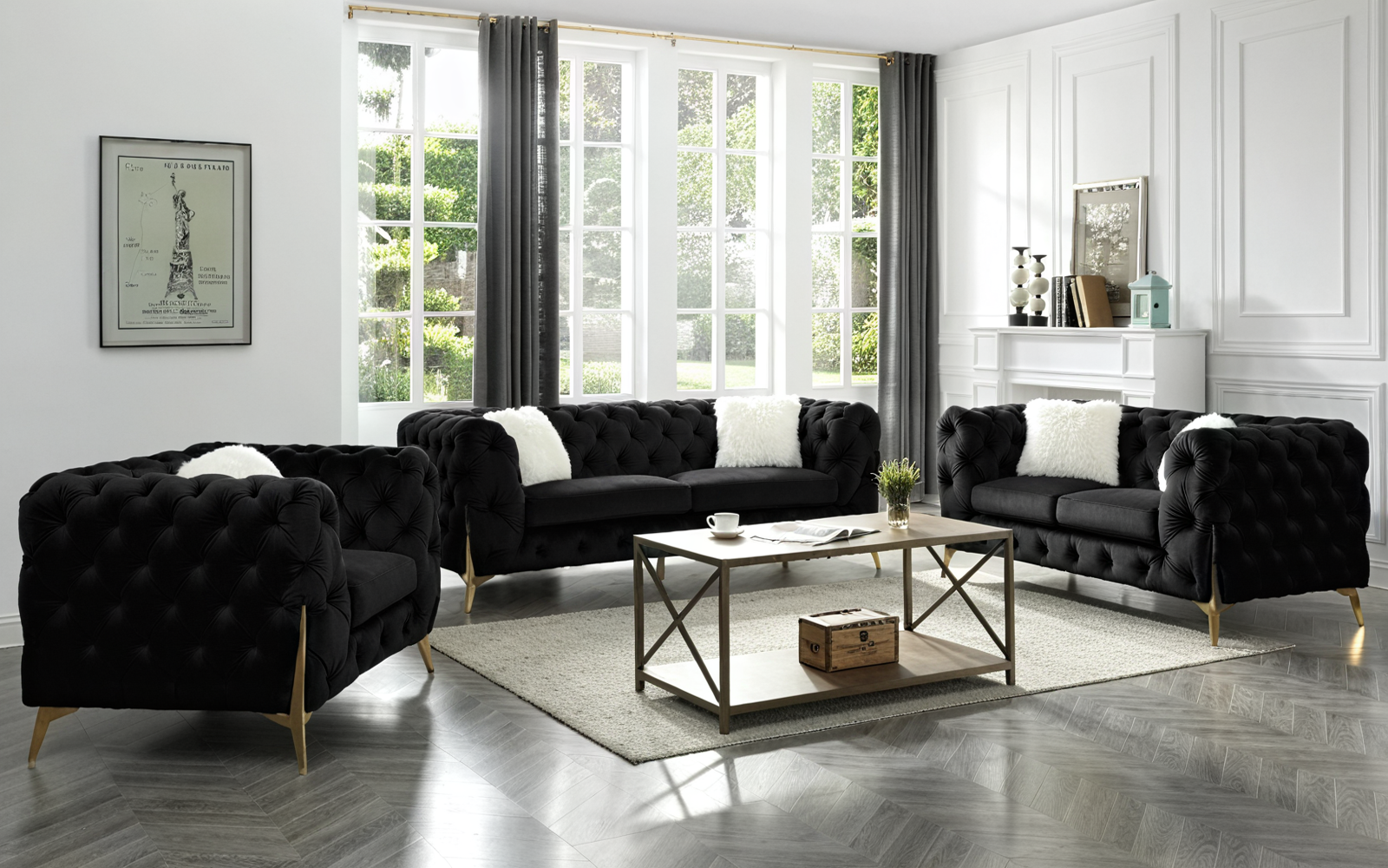 RolaCurve™ 3‑Piece Tufted Velvet Sofa Collection – 6090