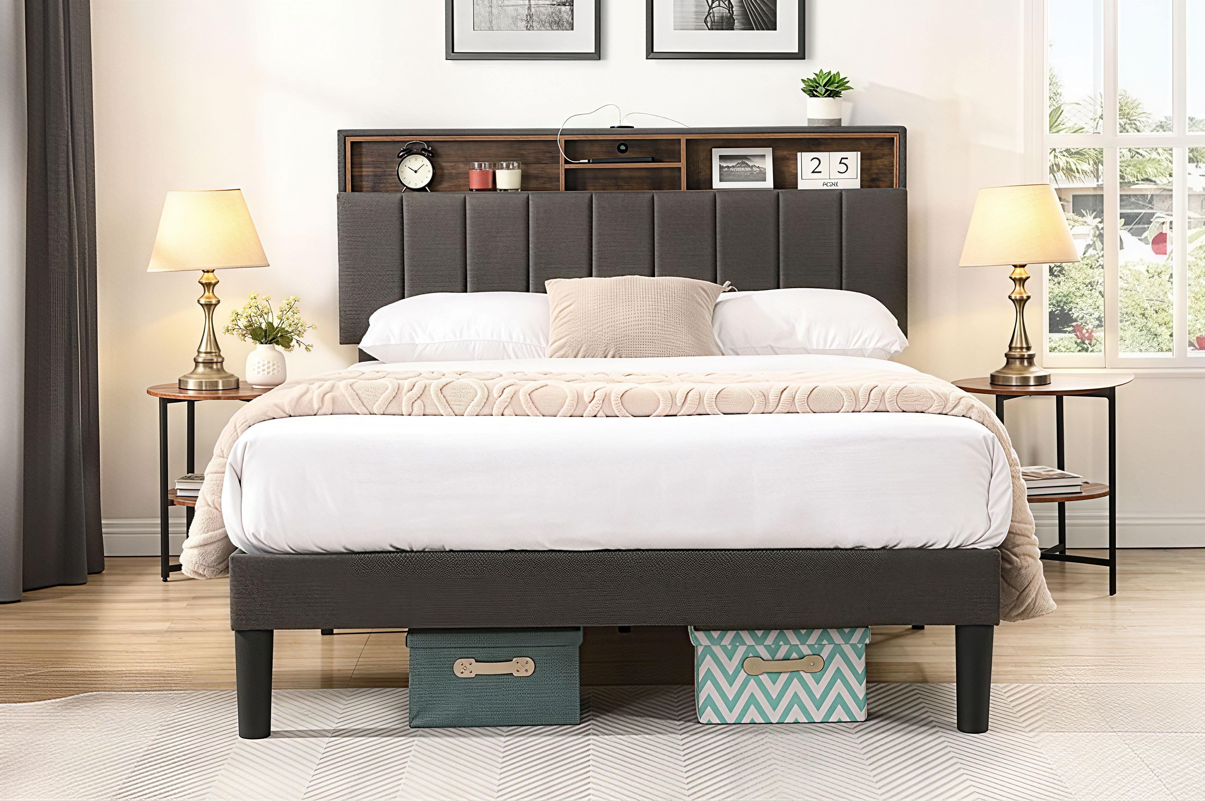 LYXON™ SMART STORAGE PLATFORM BED WITH SHELVING & USB – T2178