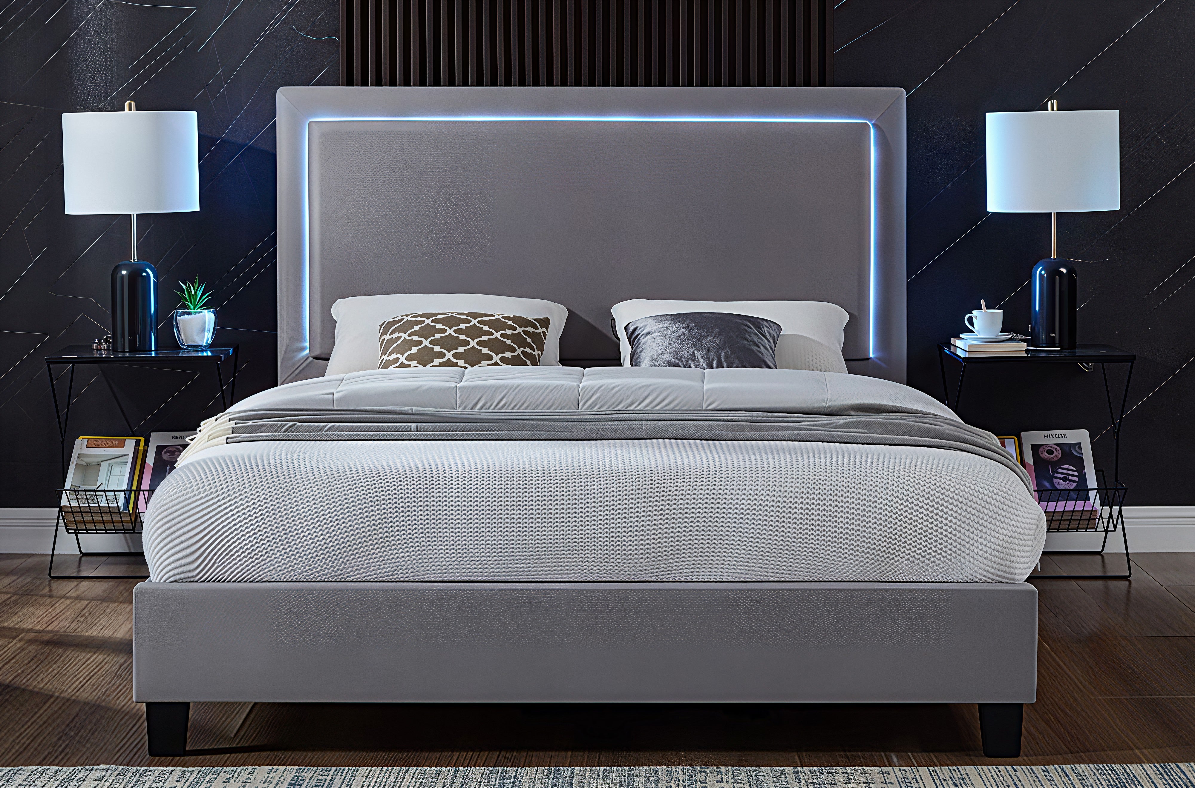 LUMINEX AURA™ – LED VELVET UPHOLSTERED PLATFORM BED – T2365
