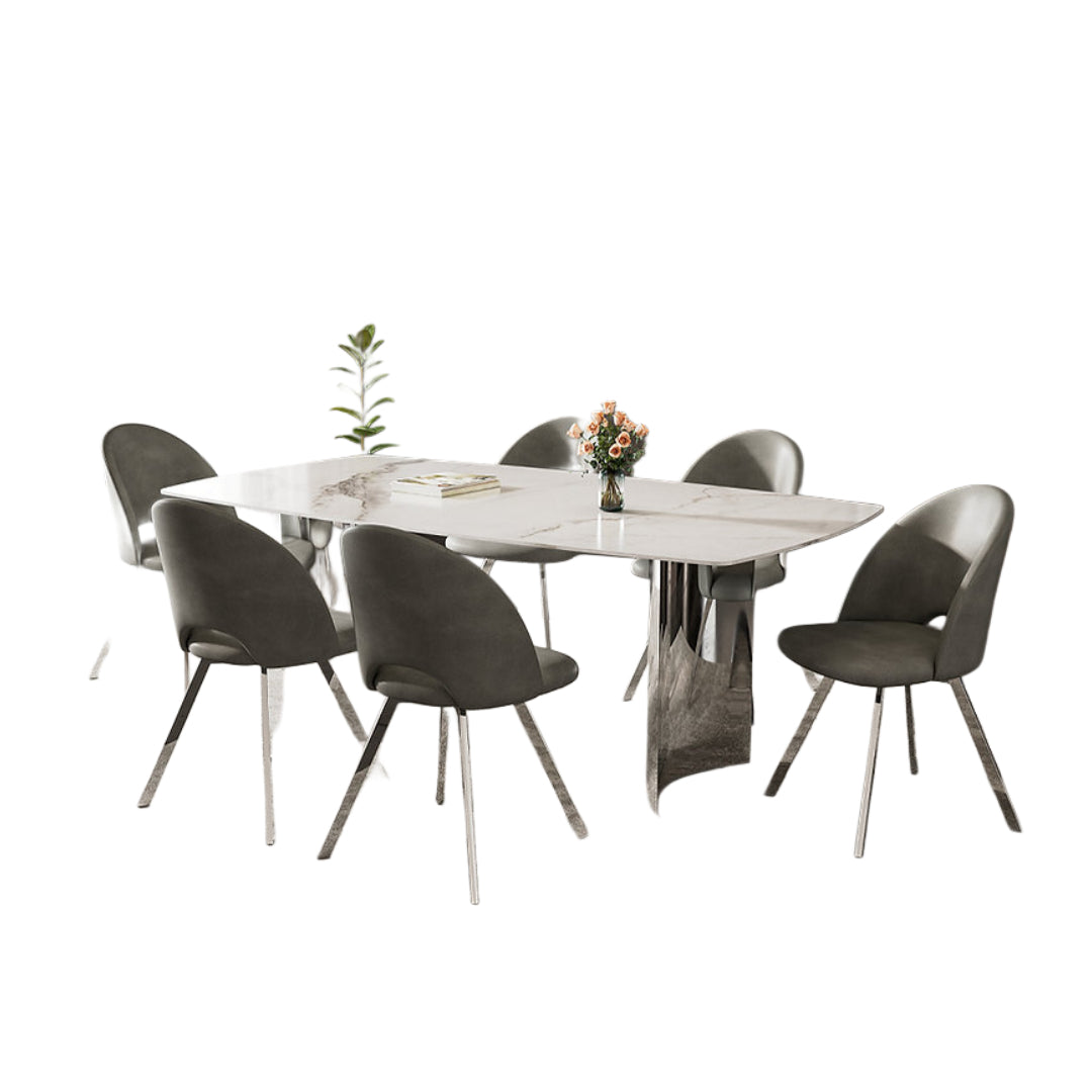 Sintered Stone Dining Set with Grey PU Chairs – T-1540