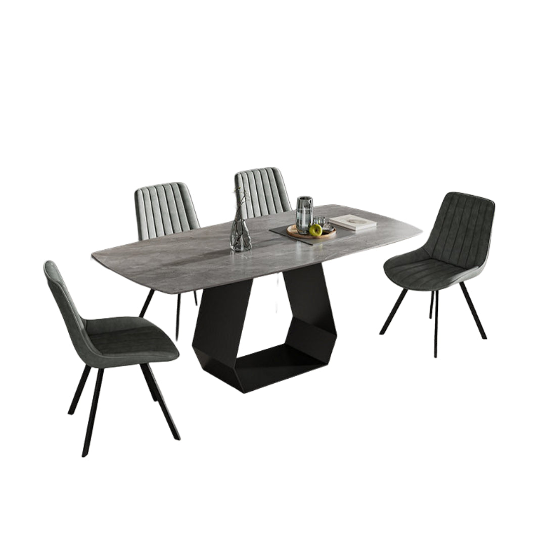 Armani Grey Sintered Stone Dining Set with Soft PU Chairs – T-1560