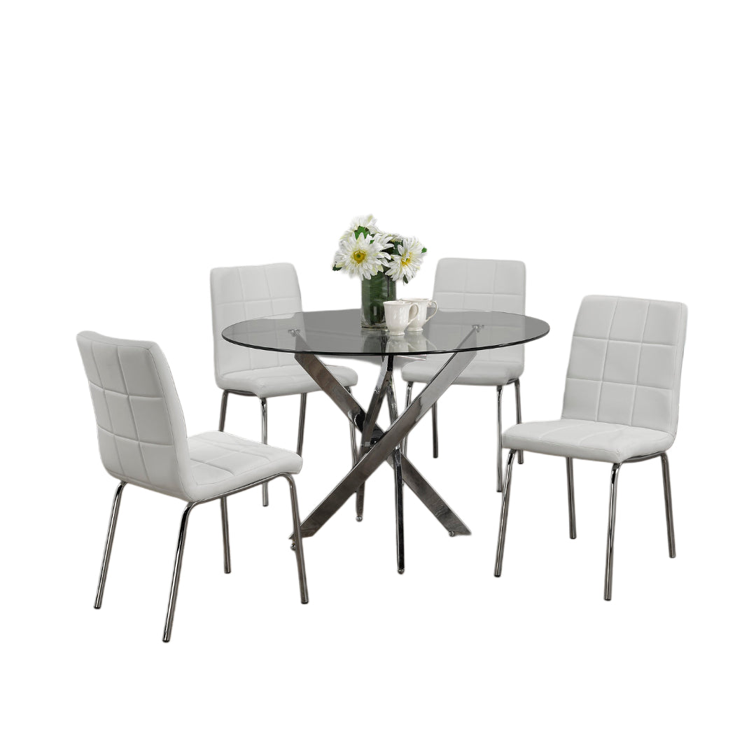 Contemporary Round Glass Dining Set with Chrome Legs – Model T-1447