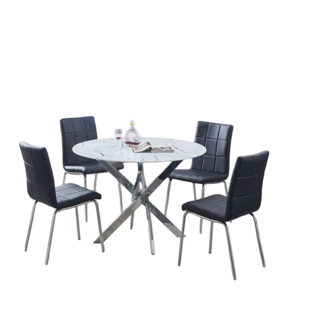 Round Marble Glass Dining Set with Chrome Legs – Model T-1445