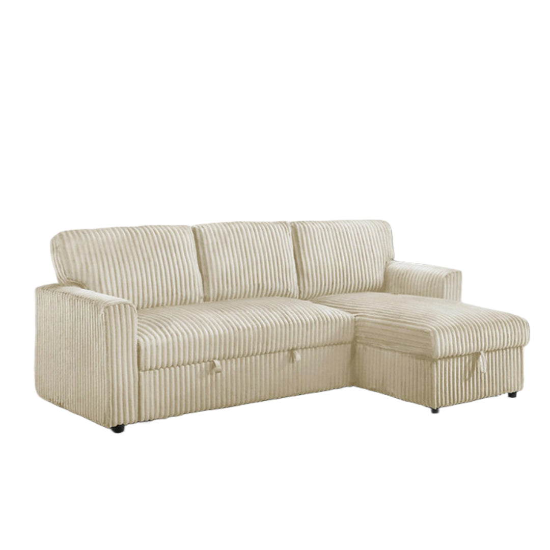 VELORIA™ – CREAM CORDUROY SOFA BED SECTIONAL – IF-9026
