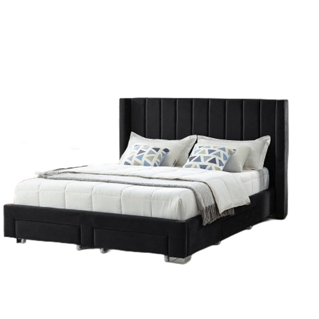 Velvet Fabric Wing Bed with Vertical Deep Tufting and Chrome Legs IF-5310