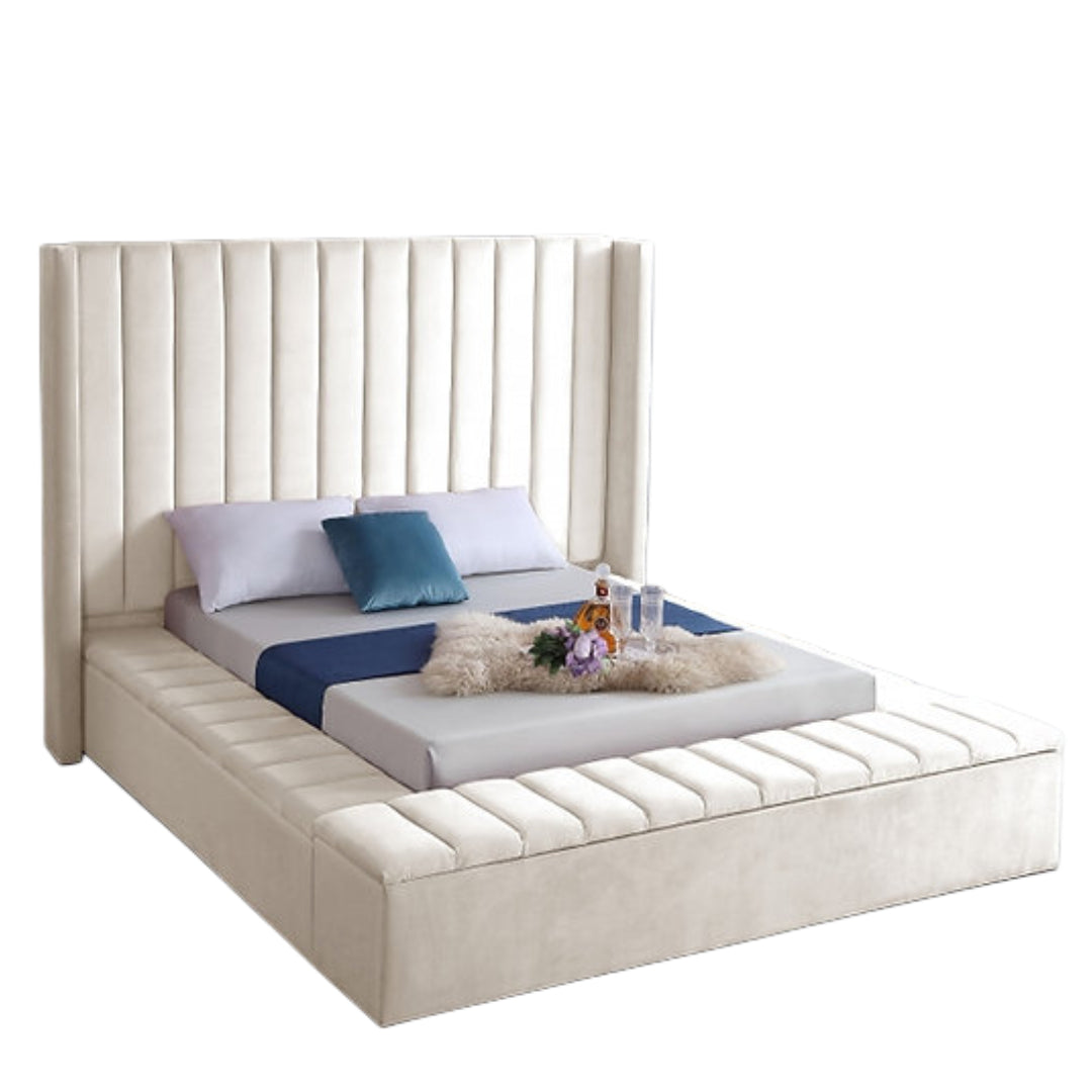Velvet Fabric Storage Wing Bed IF-5723