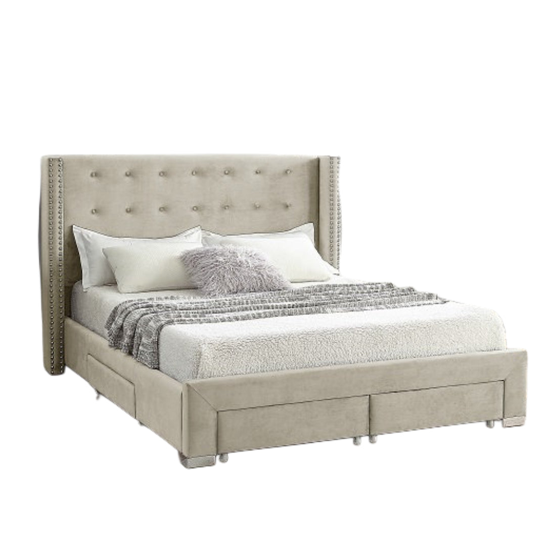 Velvet Fabric Wing Bed with Nailhead Trim and Chrome Legs – Model IF-5320