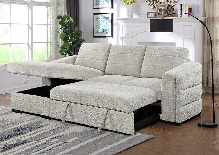 SORELLE™ – LIGHT GREY BOUCLÉ SOFA BED SECTIONAL – IF-9086