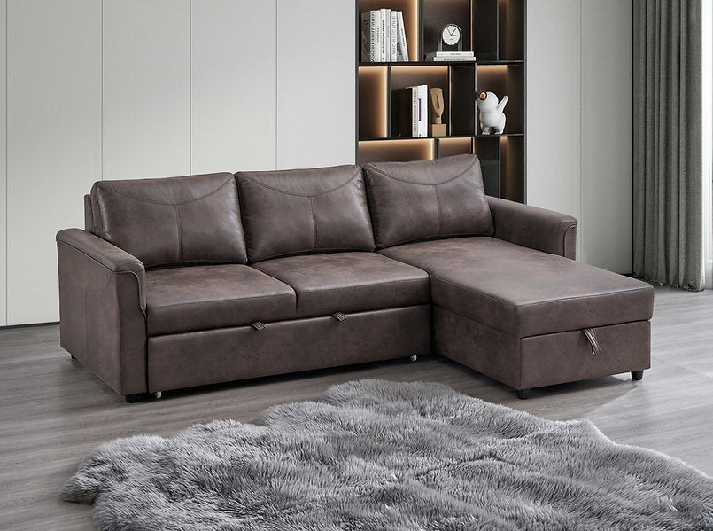 AUREON™ – BROWN LEATHER SOFA BED SECTIONAL WITH STORAGE – IF-9075