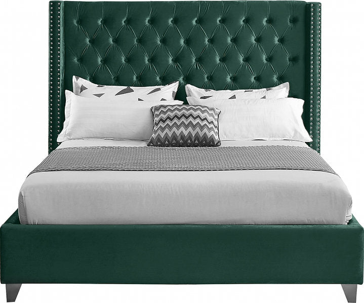 Velvet Wing Bed with Deep Button Tufting & Nailhead Trim – IF-5894