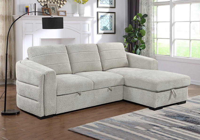 SORELLE™ – LIGHT GREY BOUCLÉ SOFA BED SECTIONAL – IF-9086
