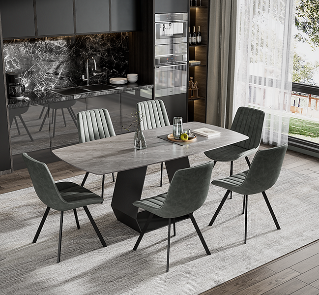 Armani Grey Sintered Stone Dining Set with Soft PU Chairs – T-1560