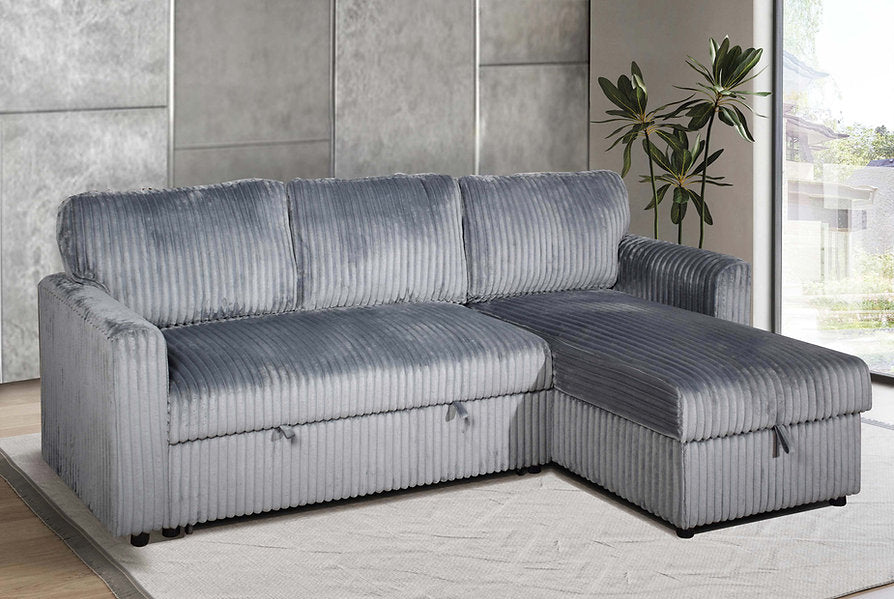 VELORIA NOIR™ – GREY CORDUROY SOFA BED SECTIONAL – IF-9025