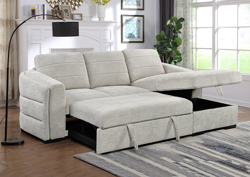 SORELLE™ – LIGHT GREY BOUCLÉ SOFA BED SECTIONAL – IF-9086