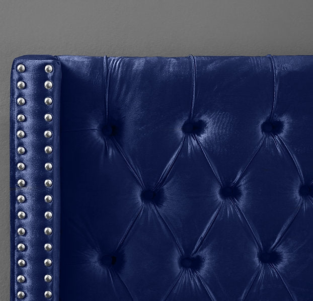 Velvet Fabric Bed with Deep Button Tufting & Nailhead Trim – IF-5892