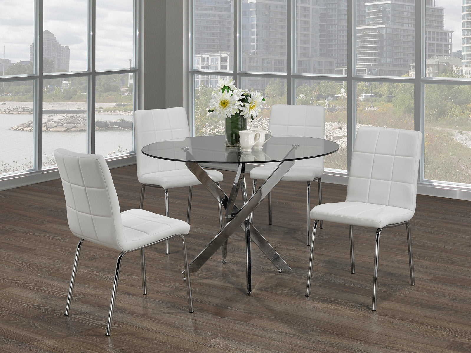 Contemporary Round Glass Dining Set with Chrome Legs – Model T-1447