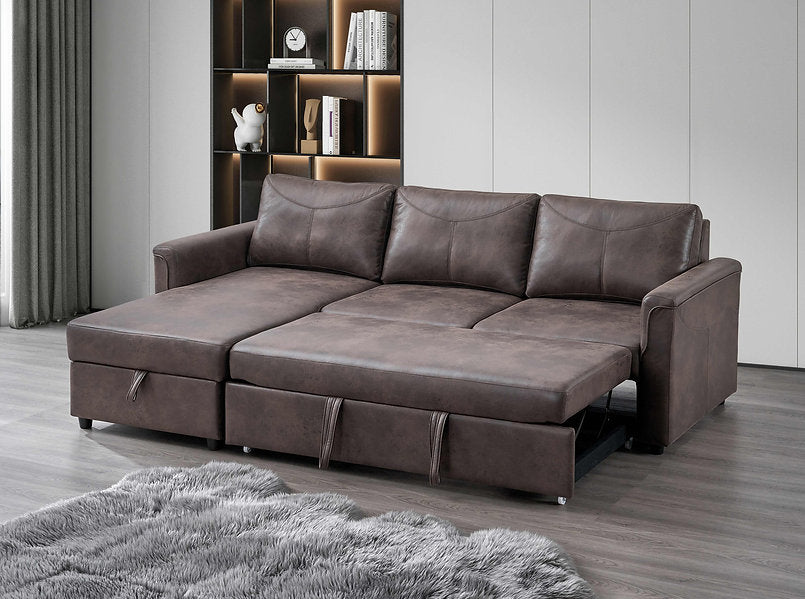 AUREON™ – BROWN LEATHER SOFA BED SECTIONAL WITH STORAGE – IF-9075