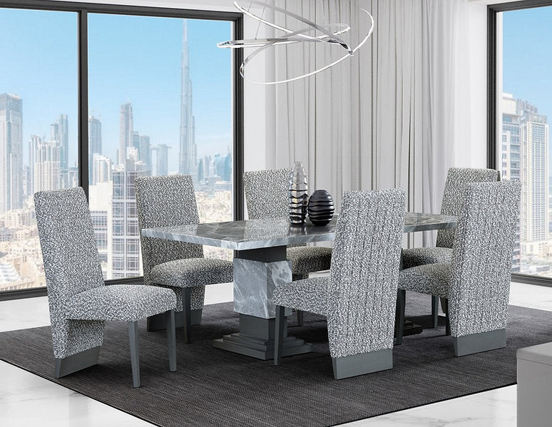Faux Marble Dining Set with Channel Tufted Chairs – IF-1600