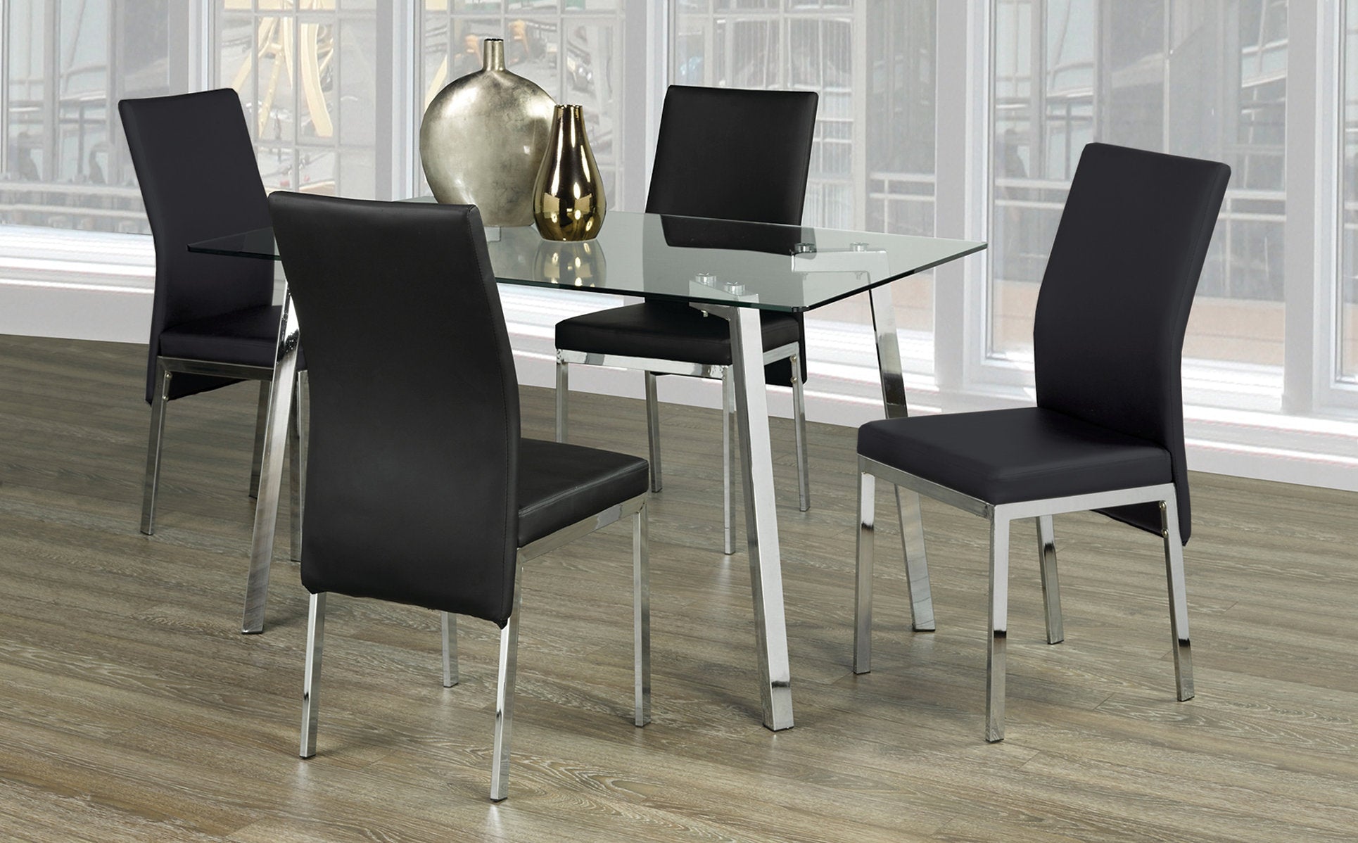 Sleek Glass Dining Set with Chrome Legs – Model T-5065