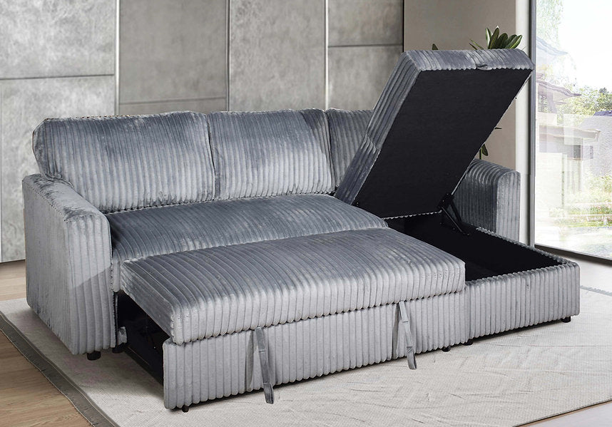 VELORIA NOIR™ – GREY CORDUROY SOFA BED SECTIONAL – IF-9025