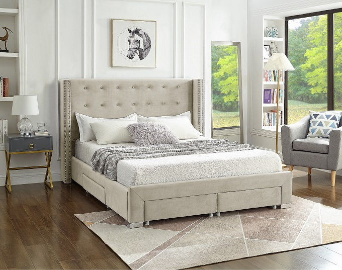 Velvet Fabric Wing Bed with Nailhead Trim and Chrome Legs – Model IF-5320