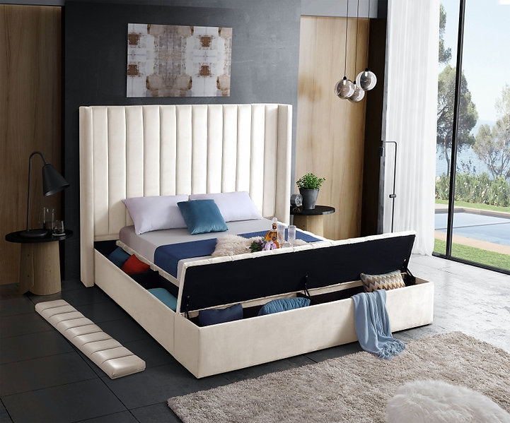 Velvet Fabric Storage Wing Bed IF-5723