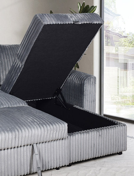 VELORIA NOIR™ – GREY CORDUROY SOFA BED SECTIONAL – IF-9025
