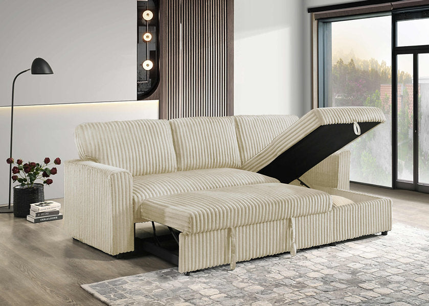 VELORIA™ – CREAM CORDUROY SOFA BED SECTIONAL – IF-9026