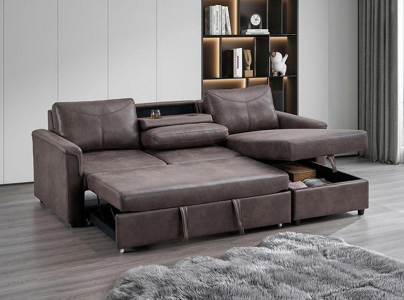 AUREON™ – BROWN LEATHER SOFA BED SECTIONAL WITH STORAGE – IF-9075